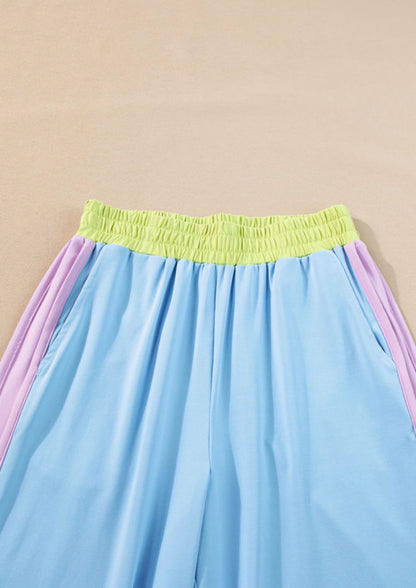MLLBJ Light Blue with Purple and Green Accent Trim 2 Piece Athletic Leisure Style Pant Set
