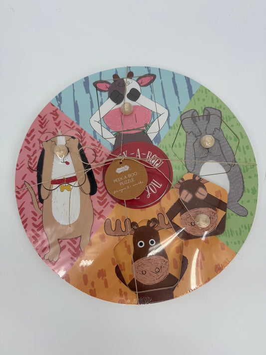Wooden Puzzle with Peek A Boo theme by Mudpie