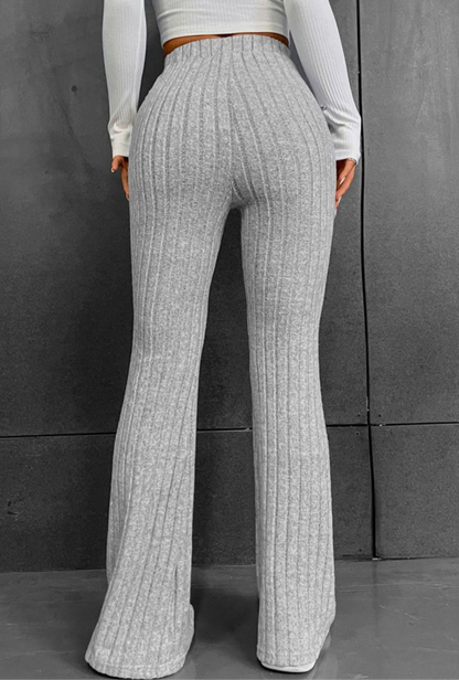 Gray Soft Ribbed Bell-Bottoms