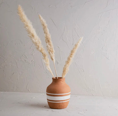 Terracotta Vase with White Stripe Accent