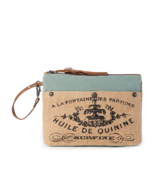 MY6 Fontaine de Parfums Design Pouch Bag with Wristlet Strap and Tassel Detail Zip Closure and Open outer Pockets
