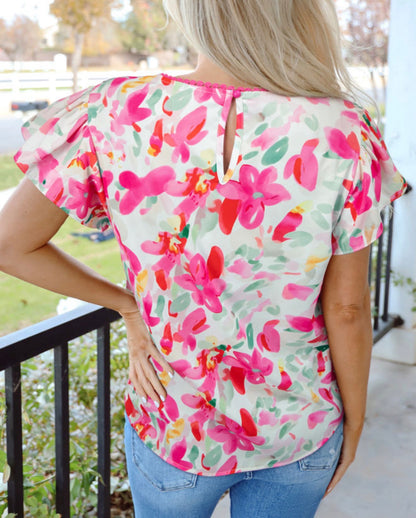 ML5 Bright Floral Print Short Sleeve Blouse