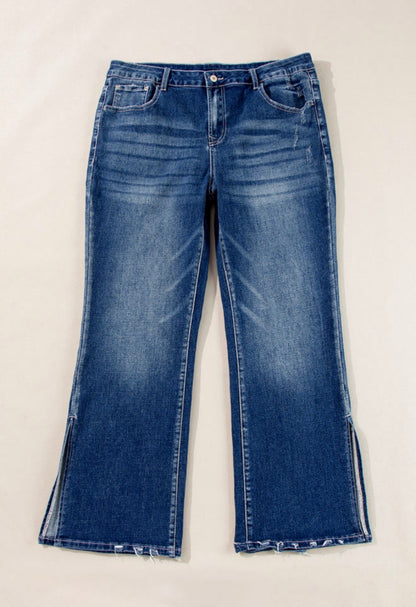 PP26 Blue Jeans with Side Seam Hem Splits and Flare Leg Design for Added Style