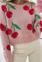 A60 Pink Cherry Printed Cropped Swester
