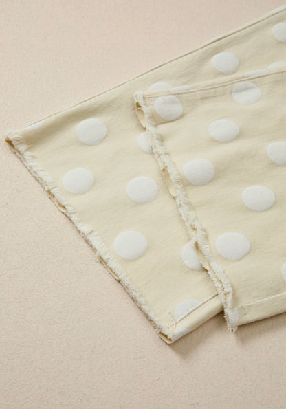 MLPDK Polka Dot Khaki Pants with Stretch and Raw Edge Hem