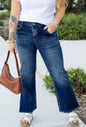 PP26 Blue Jeans with Side Seam Hem Splits and Flare Leg Design for Added Style