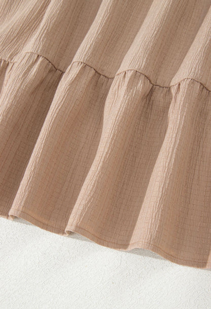 PP16 Dark Khaki Textured Fabric Short Sleeve Dress with Pockets and Flattering Thin Elastic Waist Band