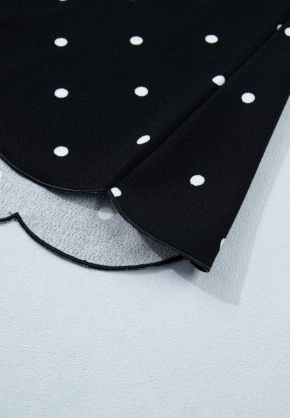 PP1 Black Polka Dot Top with Scallop Hem Detail