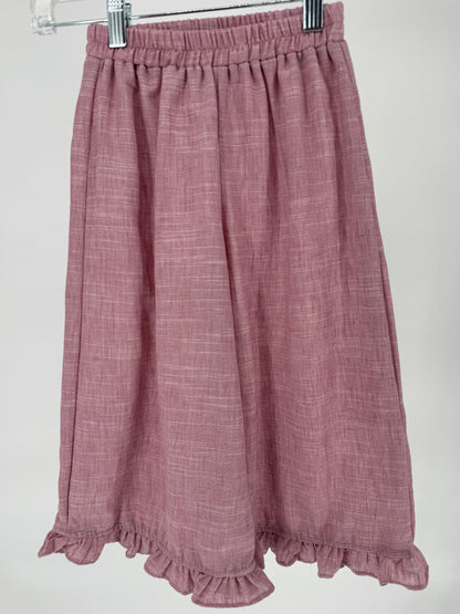 Children's light plum textured fabric wide-leg pant set with ruffle hem, featuring two-piece design from Ivy's Gifts & Boutique.