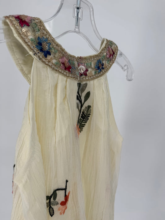 CH6 Toddler Embroidered Floral Gauze Overlay Dress with Lining and Metallic Thread Detail Neckline