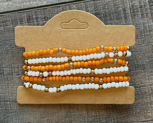 Tennessee Orange and White Love Bead Bracelet Set