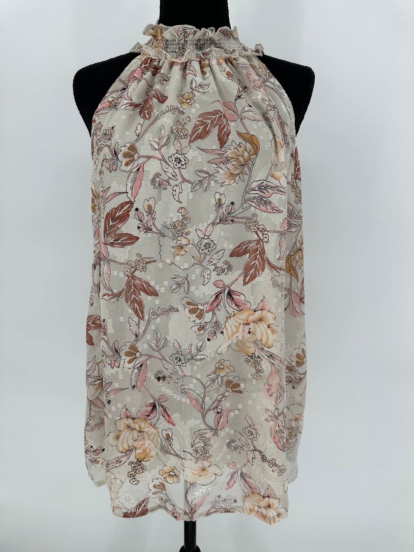 Umgee Cream Floral Print High Neck Top