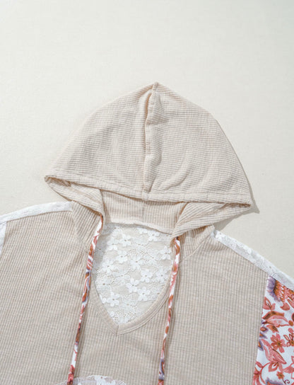 Peace Sign Lace Trimmed Top with Hood