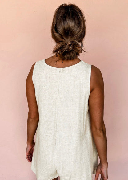 Beige Tan Front Button Romper