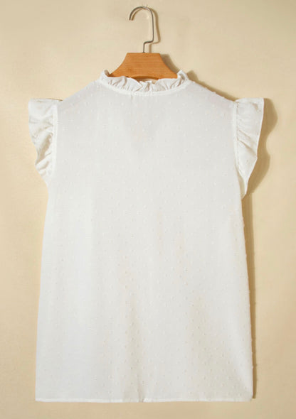 PP18 White Ruffle Lace Trimmed V Neck Top with Swiss Dot Fabric and Carefree Fit
