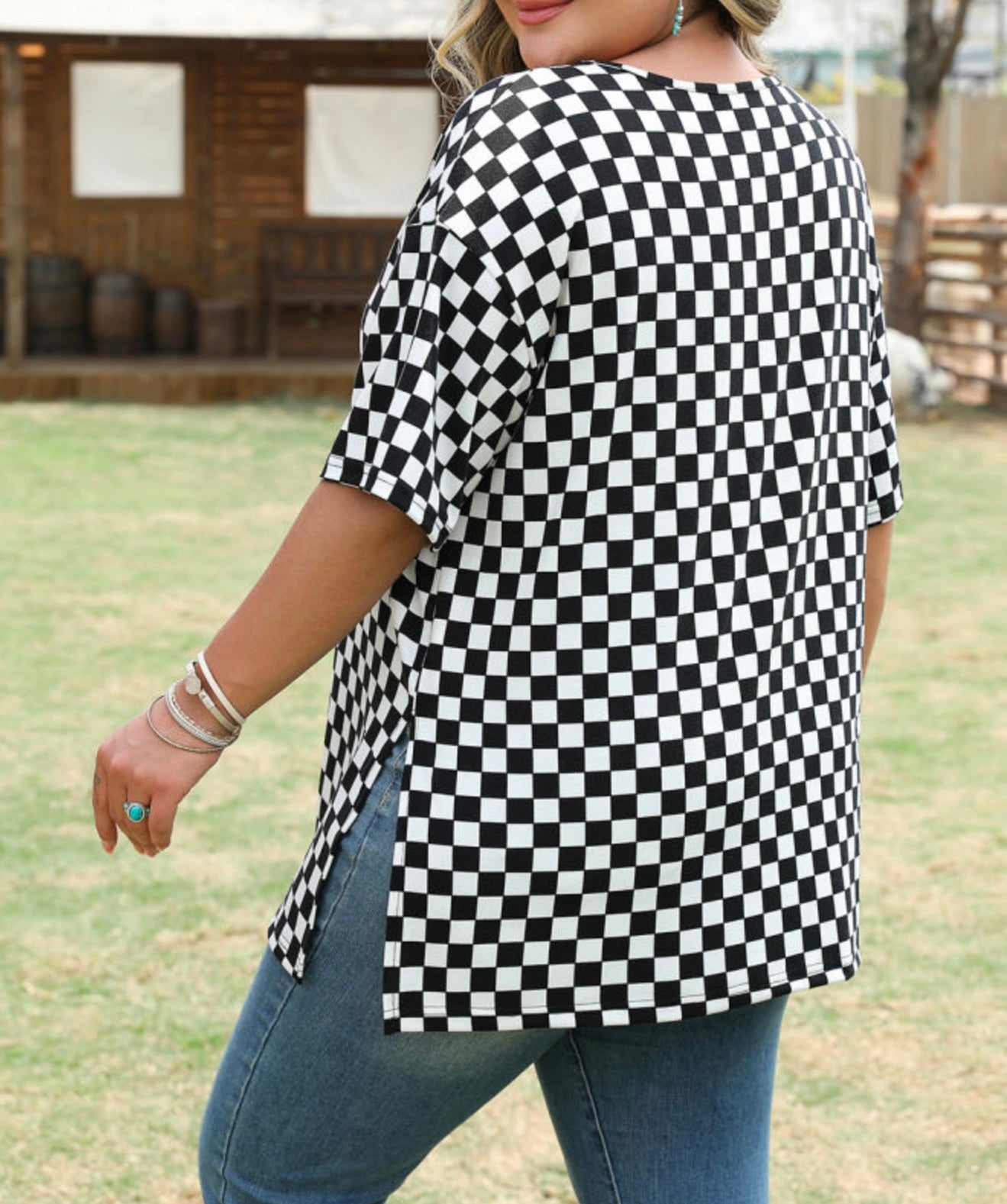 Black and White Top with Side Splits