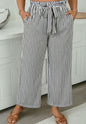 PP4 Paper Bag Style Elastic Waist Black and White Stripe Pants with Tie Belt