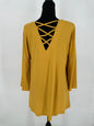 Umgee Mustard Lattice Neck/Back Detail Top