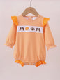 Long sleeve orange and white gingham bubble dress with embroidery by Ivy's Gifts & Boutique, perfect for infants or toddlers.