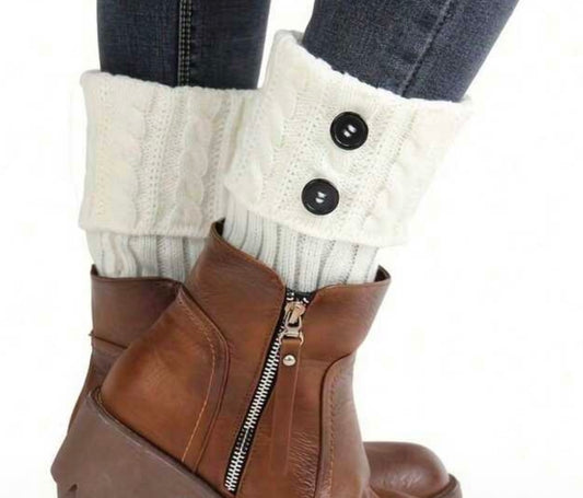 Cream Leg Warmer Boot Toppers with Button Detail