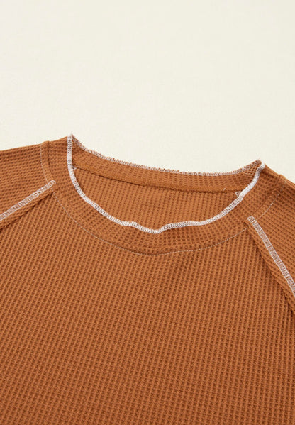 Chestnut Brown Exposed Seam Dress with Ruffle Hem