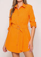 TN10 Orange Stylish Belted Shirt Dress