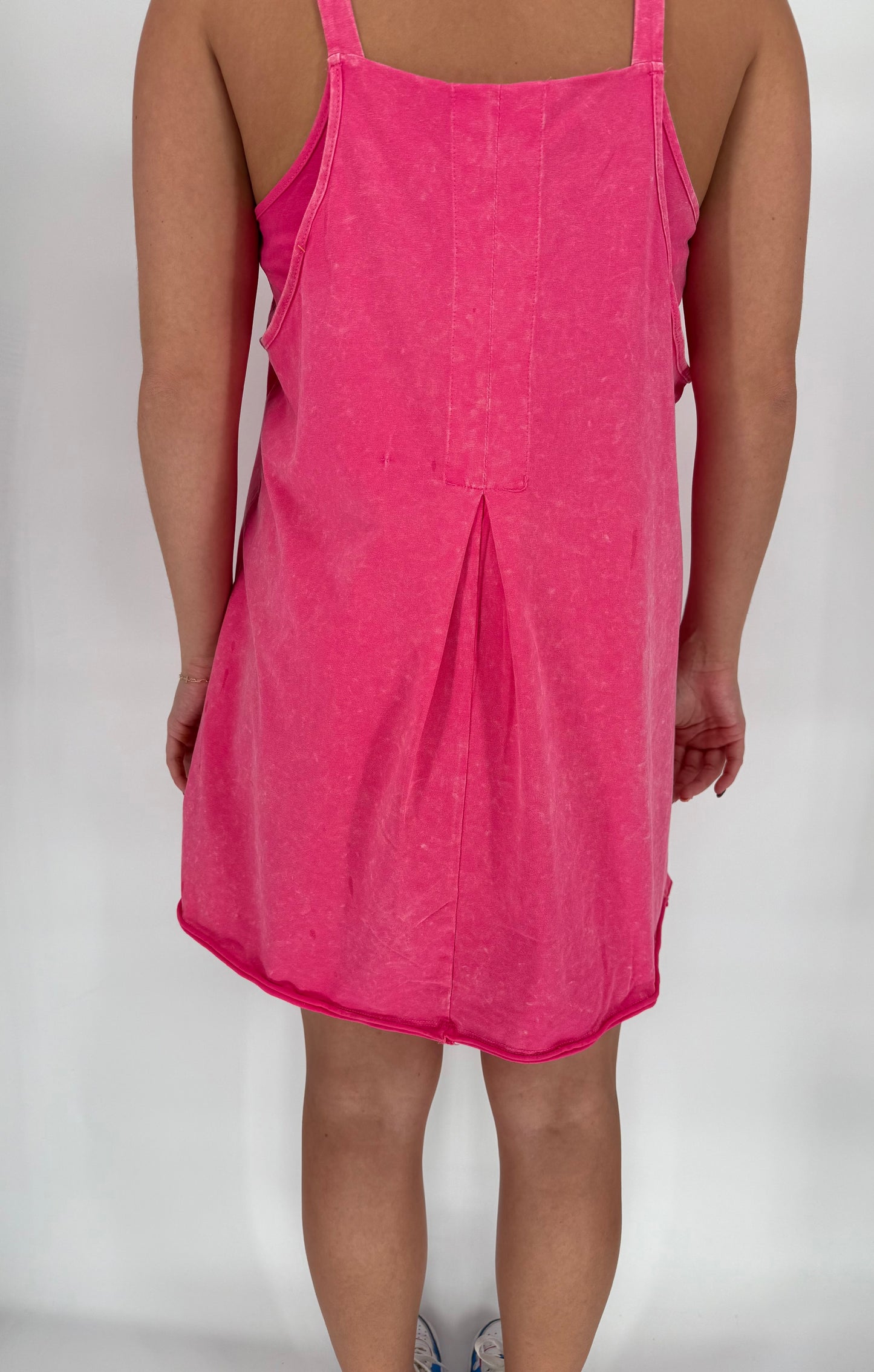 Hot Pink Mineral Washed Romper “Dress” with Full Body Unitard Underneath