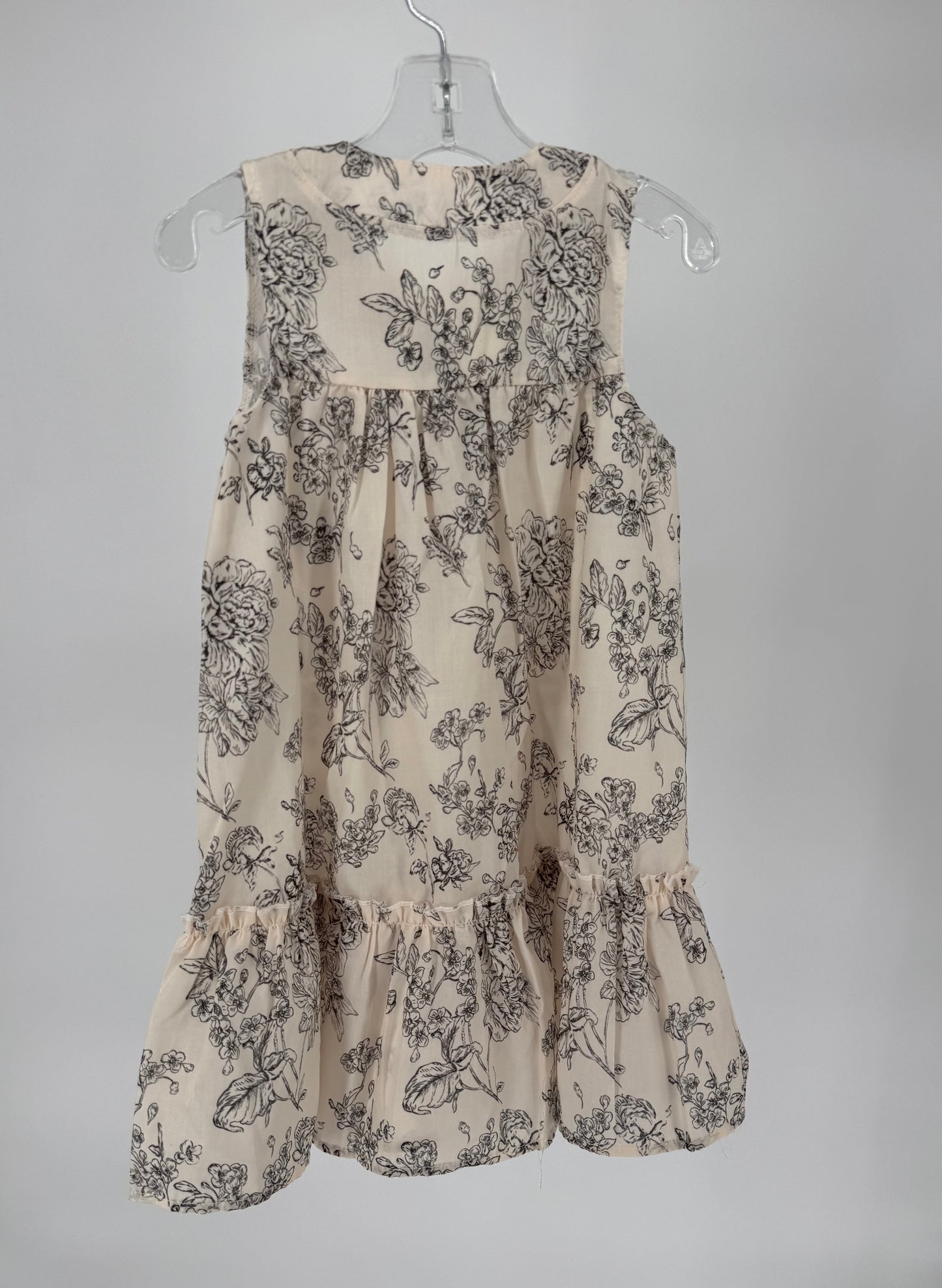 CH5 Children's Cream and Navy Floral Print Cotton Dress with Navy Button Front and Ruffle Hem