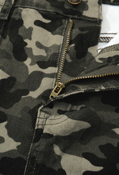 MLCM Camo Print Cargo Wide Leg Pants in Comfy Stretch Denim