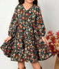 FL1 Fall Floral Print Dress with Long Sleeves and Ruffle Hem