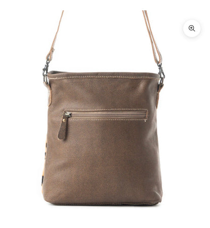 MY15 MYRA BRAND Feisty Leather and Hairon Bag with 2 Outer Zip Closure Pockets and Adjustable Shoulder/Crossbody Strap