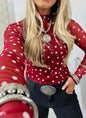 MLPD Mesh Polka Dot Long Sleeve Top in Red or Black