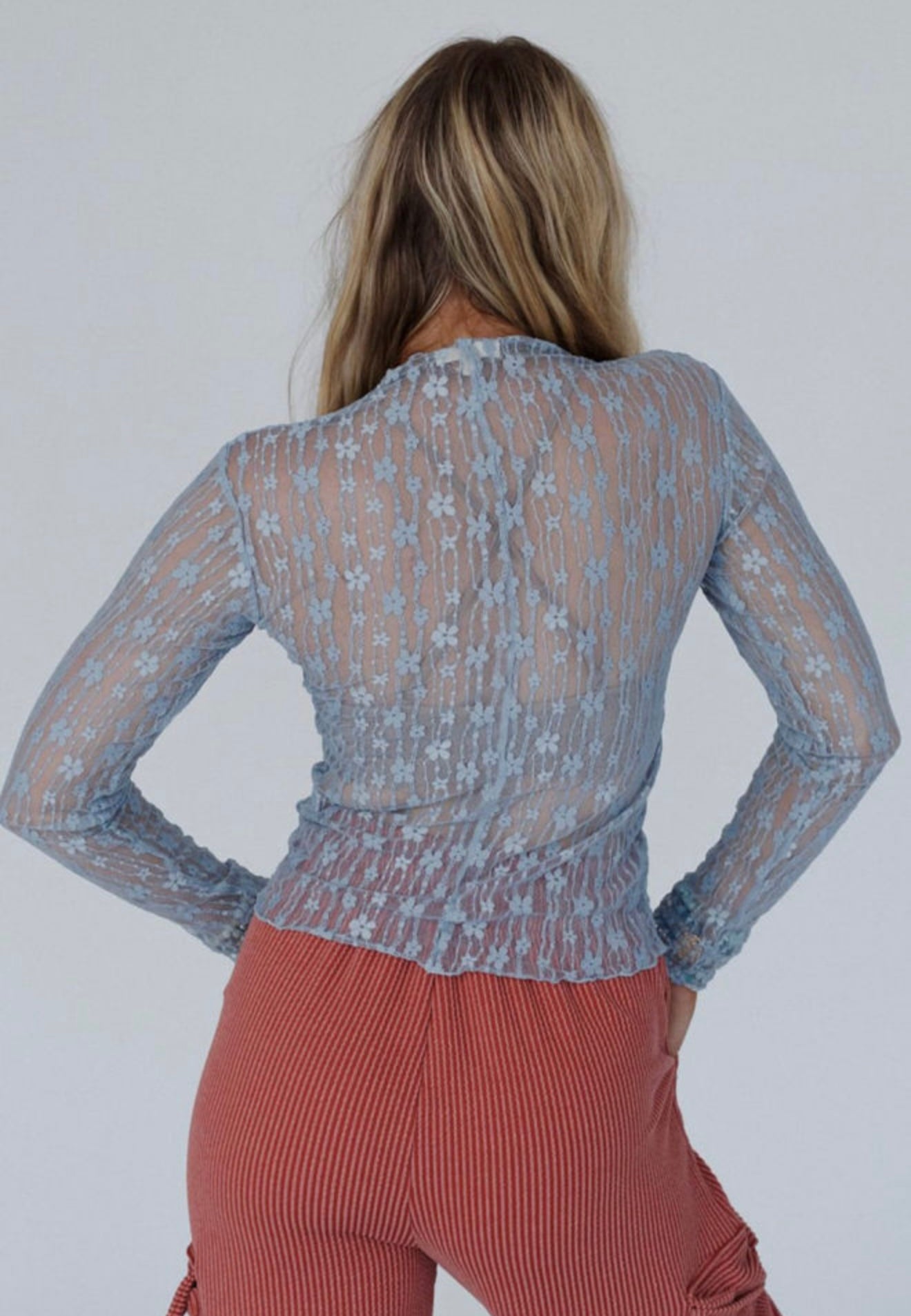 Trendy Lace Long Sleeve in Ashleigh blue