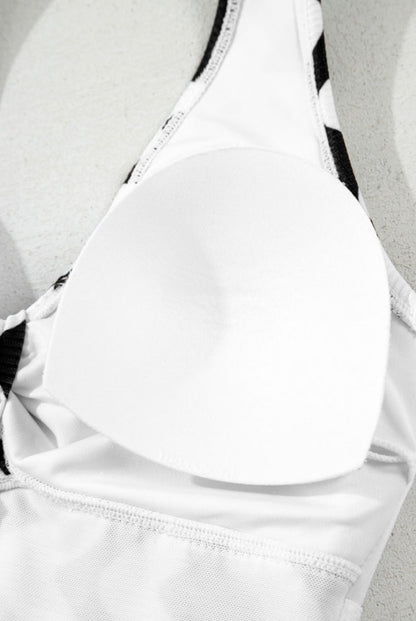 Navy and White One Piece Bathing Suit