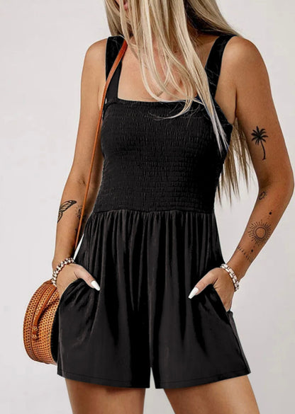 Black Elastic Back Romper