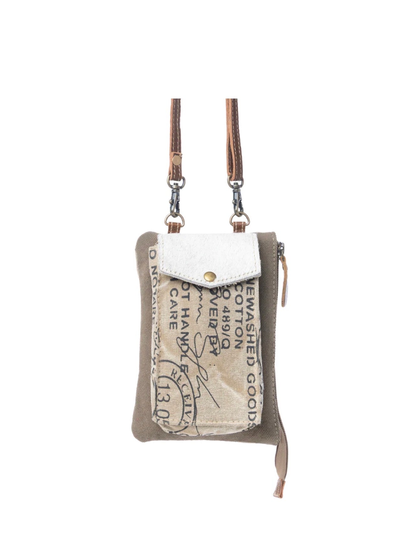 MY31 Stamp Pocket Zipper Pouch Bag with Outer Zip Pocket, Snap Pocket, and Shoulder Strap