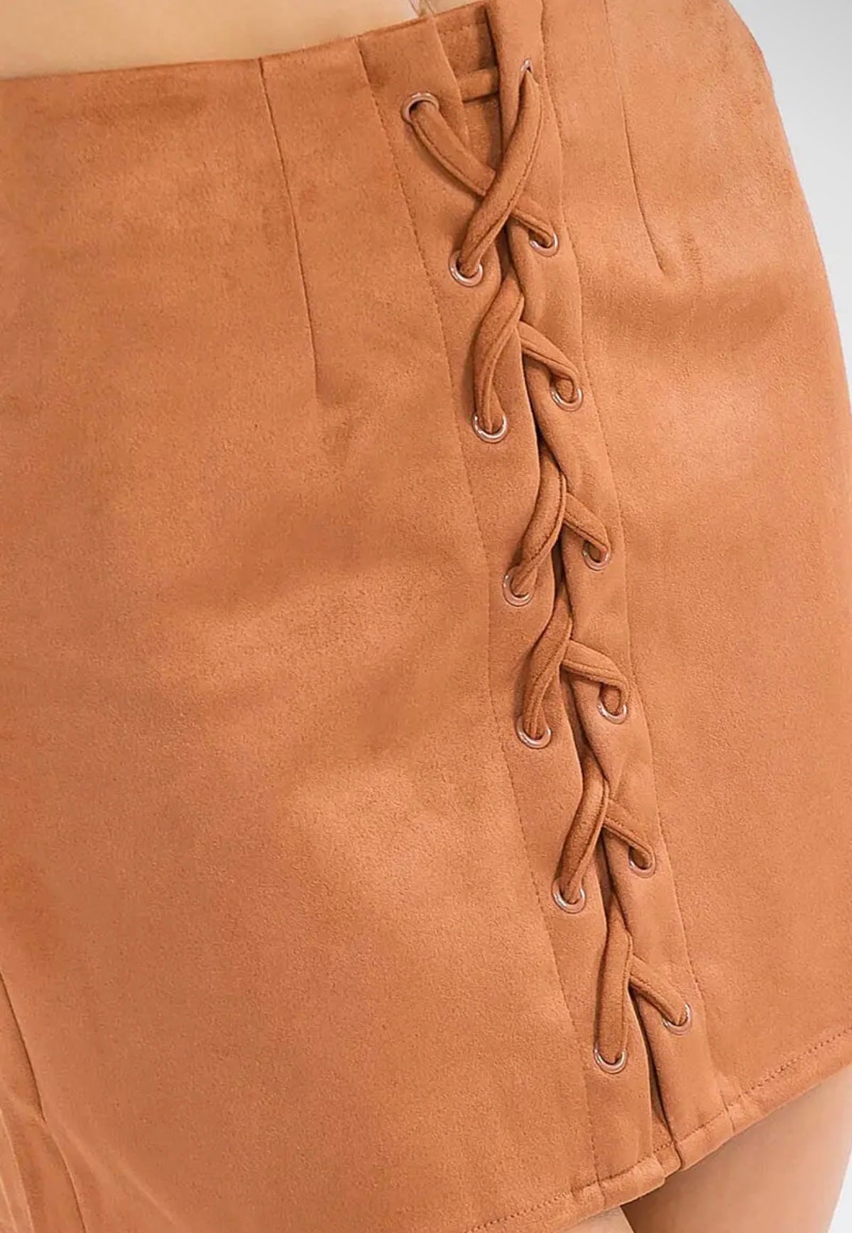 SMSKF Faux Suede Lace Up Mini Skirt with Elastic Waist for Comfort