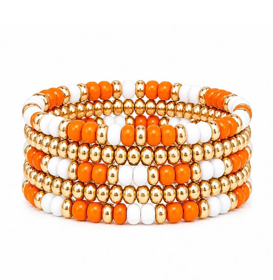 Stack of five TN56 Gameday beaded bracelets by Ivy's Gifts & Boutique featuring colorful beads and sports-themed designs.