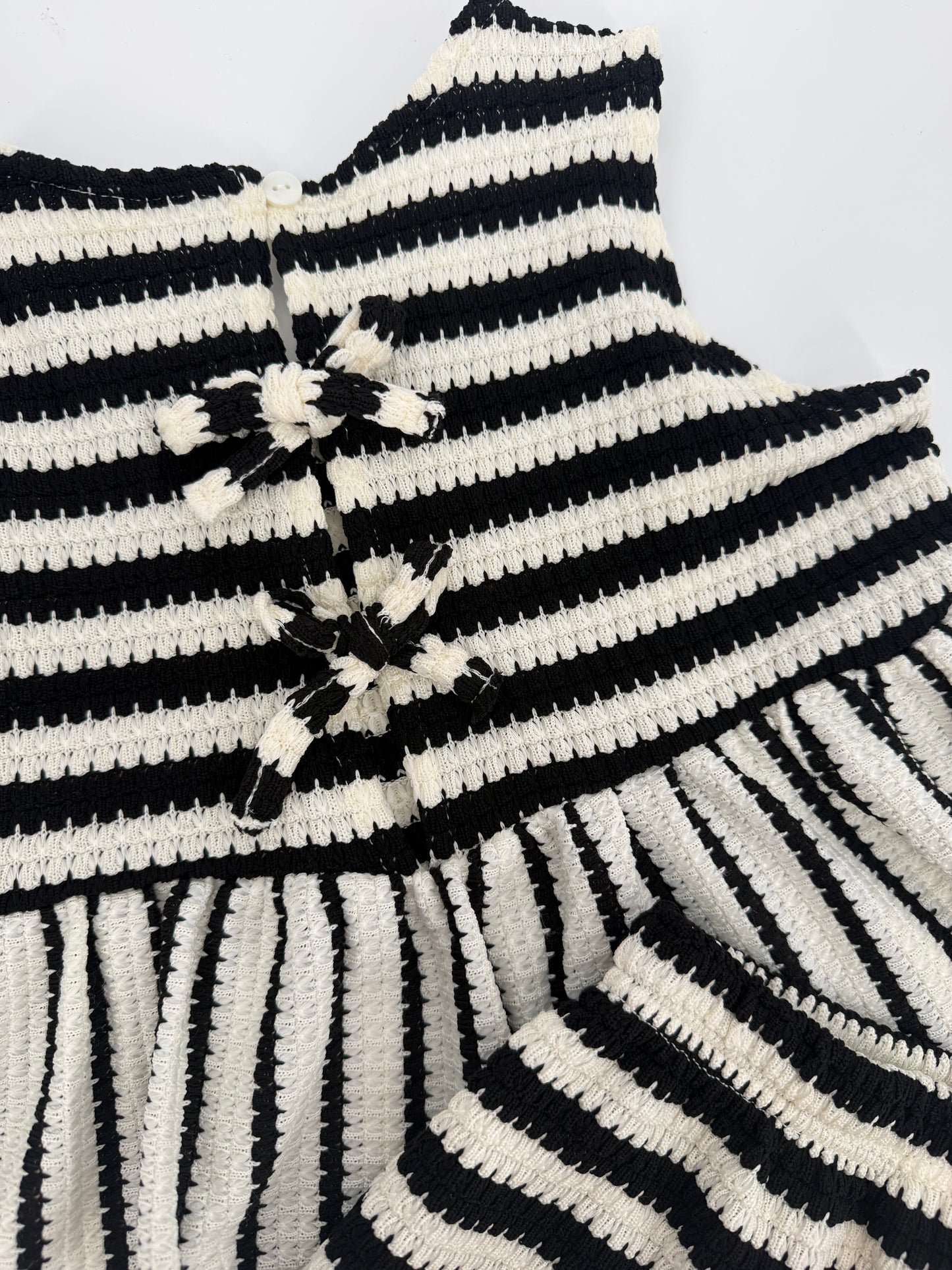 CH1 Children's Black and Cream Stripe 2pc Short Set with Bow Accents and Ruffle Hem