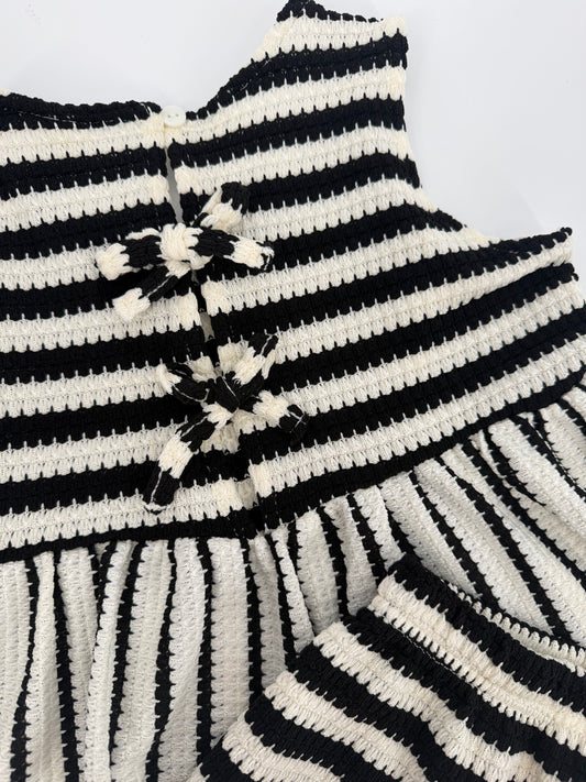 CH1 Children's Black and Cream Stripe 2pc Short Set with Bow Accents and Ruffle Hem