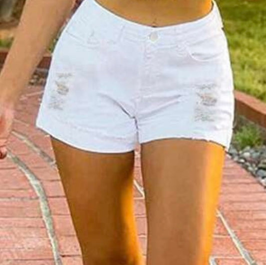 White Denim Slightly Distressed Shorts