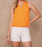 TN11 Orange Game Day Criss Cross Sleeveless Delicately Pleated Elastic Waist Top
