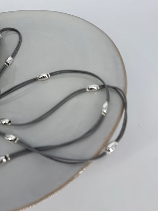 Trezo Gray Leather Double Necklace with Silver Accents