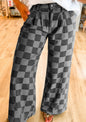 Black and Gray Checked Denim Pants