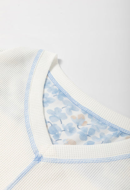 A45 Blue Floral Print Dolman Sleeve Top with White Boddice - Ivy's Gifts & Boutique