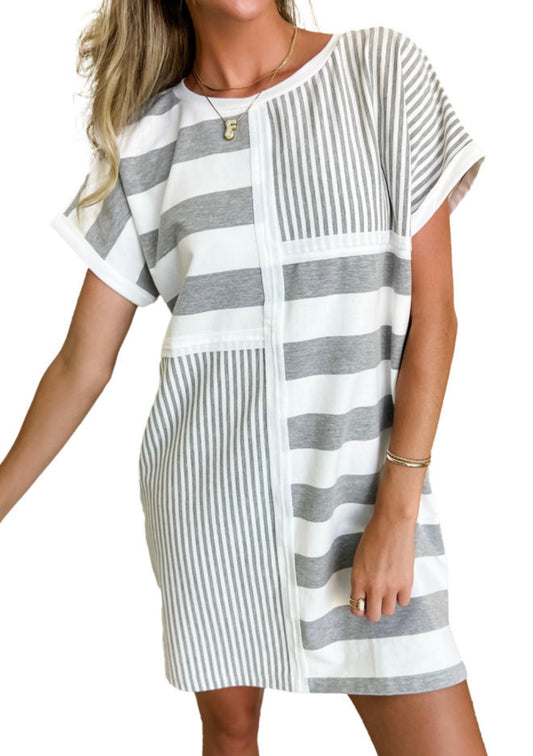 Gray and White color block design Comfy Dress