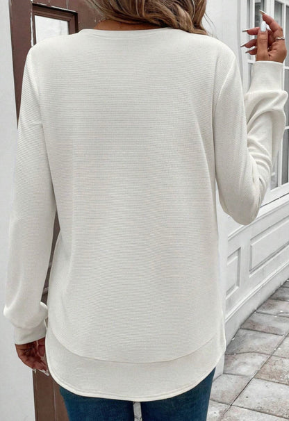 White thermal Top with Rounded Hem