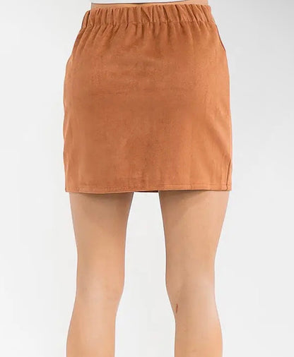 SMSKF Faux Suede Lace Up Mini Skirt with Elastic Waist for Comfort