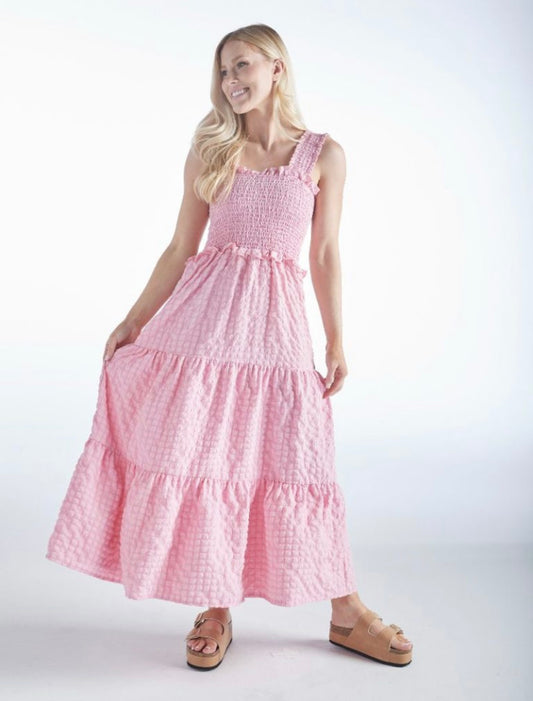 SS Pink “Pillow Smocked” Maxi Dress