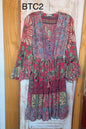 BTC BoHo Style Dress with Unique Fabric Patterns Ruffle Sleeve and Hem
